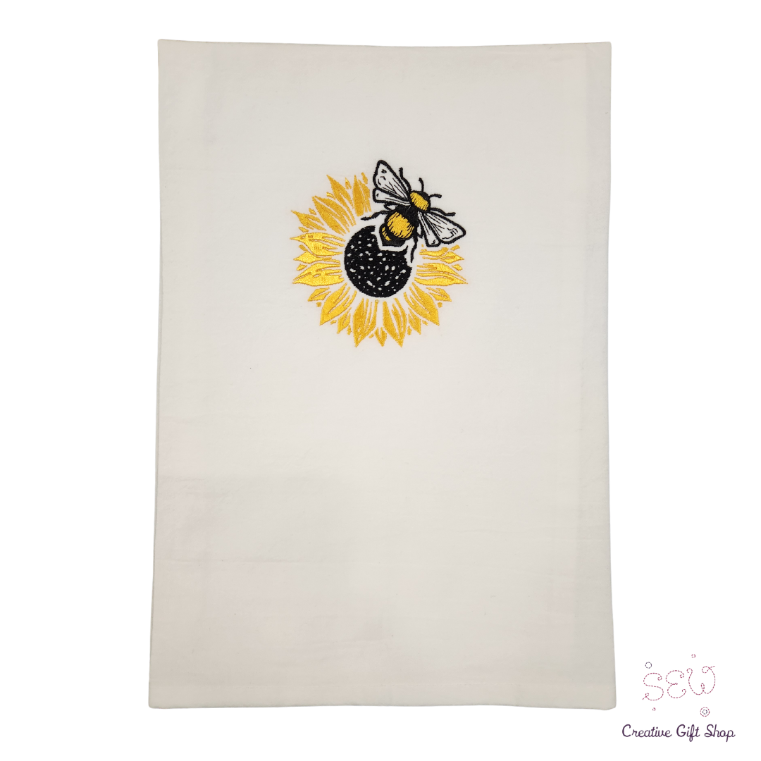 Sunflower and Bee Embroidered Towel