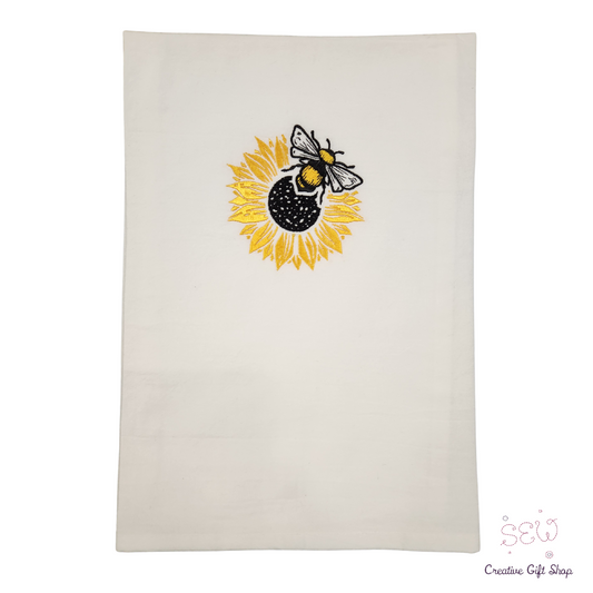 Sunflower and Bee Embroidered Towel