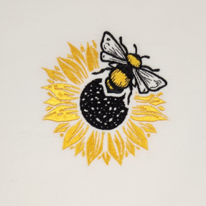 Sunflower and Bee Embroidered Towel