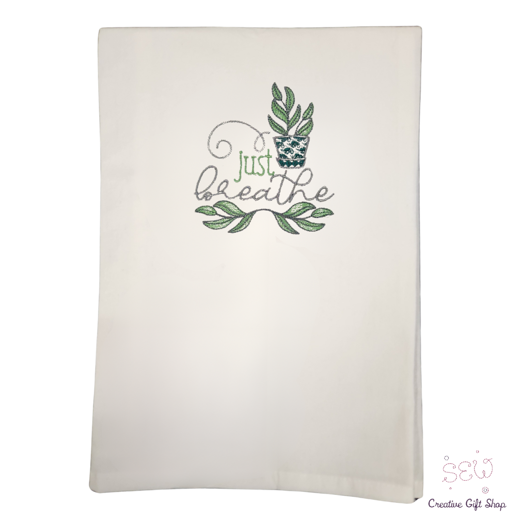 Just Breathe plant Embroidered Towel