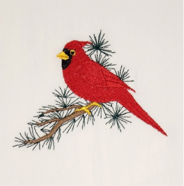 Cardinal on branch Embroidered Towel