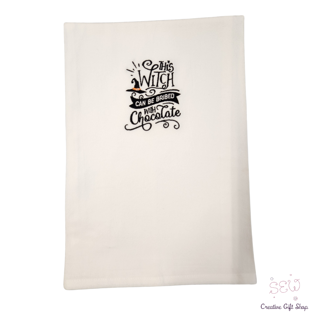 This witch can be bribed with chocolate Embroidered Towel
