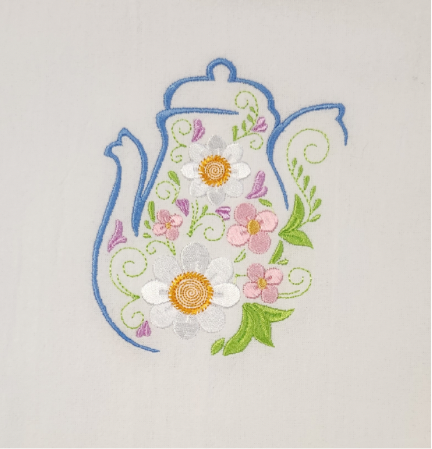 Spring Flower Teapot Embroidered Towel