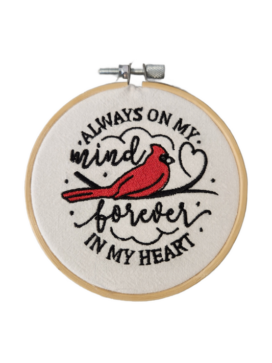 Always on my mind forever in my heart Cardinal Embroidered Ornament