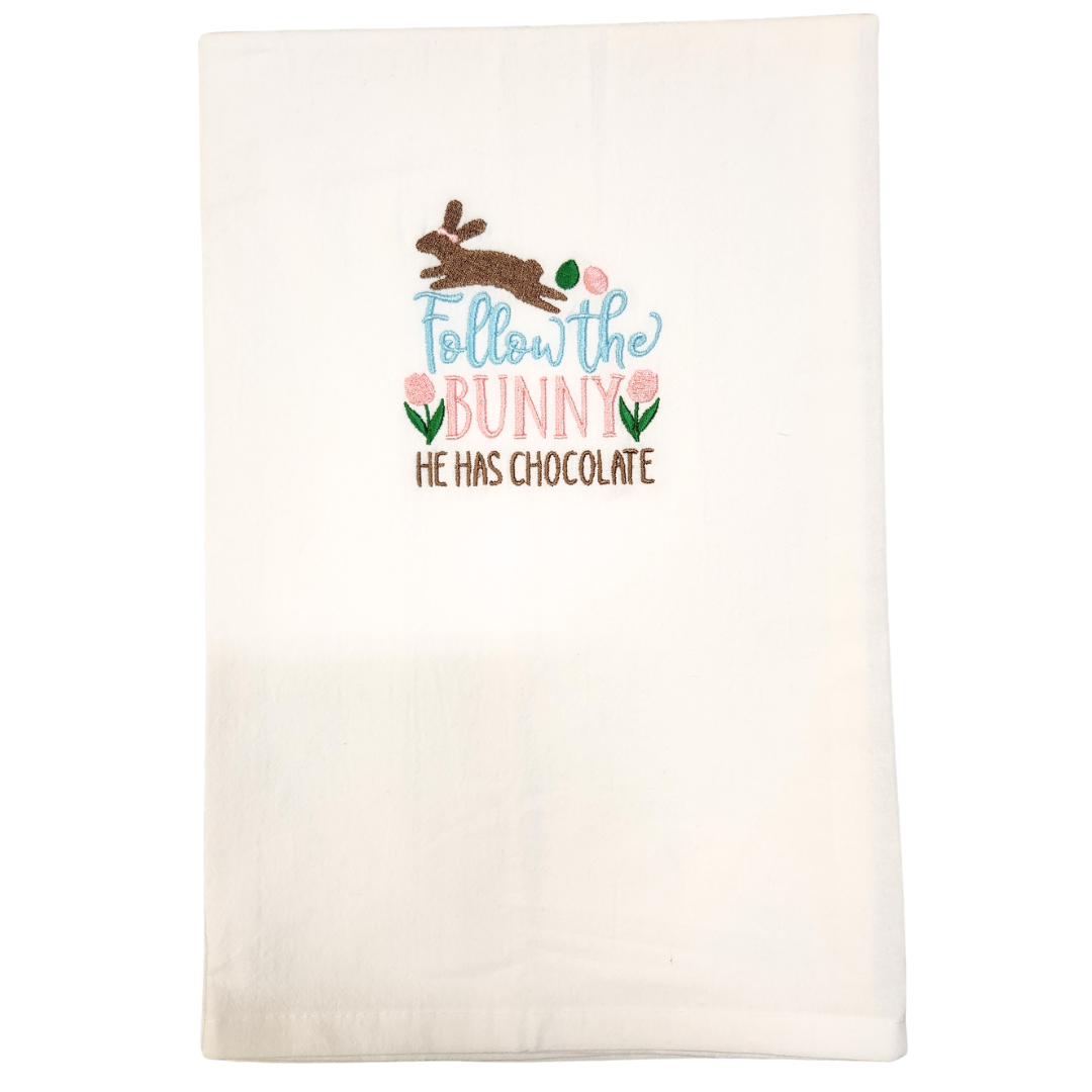 Follow the bunny he has chocolate Embroidered towel