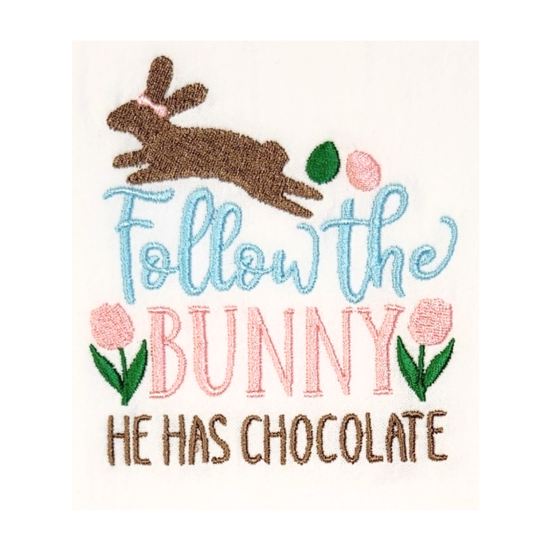 Follow the bunny he has chocolate Embroidered towel