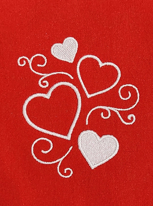 Red towel with white hearts Embroidered Towel