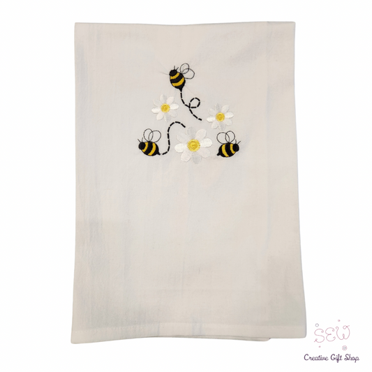 Bumblebees and Daisies Embroidered Towel