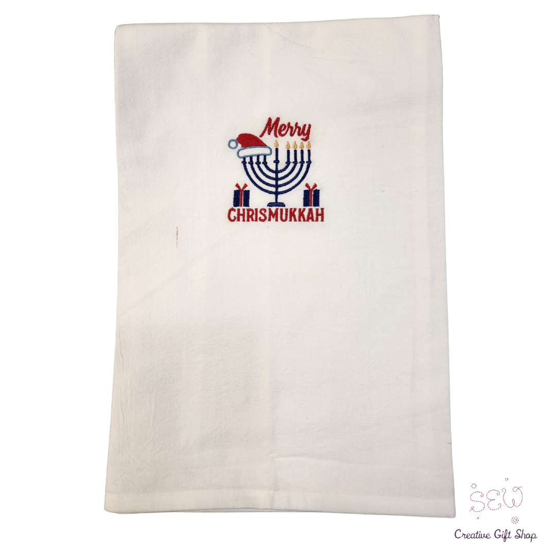 Merry Chrismukkah menorah Embroidered Towel