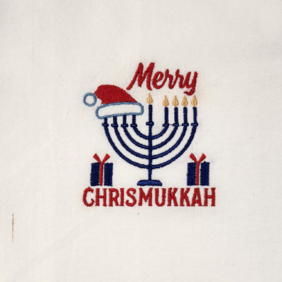 Merry Chrismukkah menorah Embroidered Towel