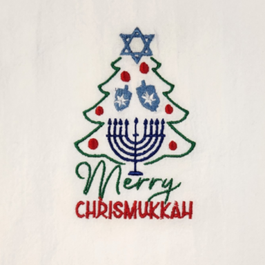 Merry Chrismukkah tree Embroidered Towel