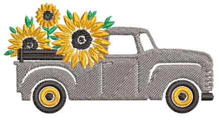 Sunflowers in Grey Truck Embroidered Towel
