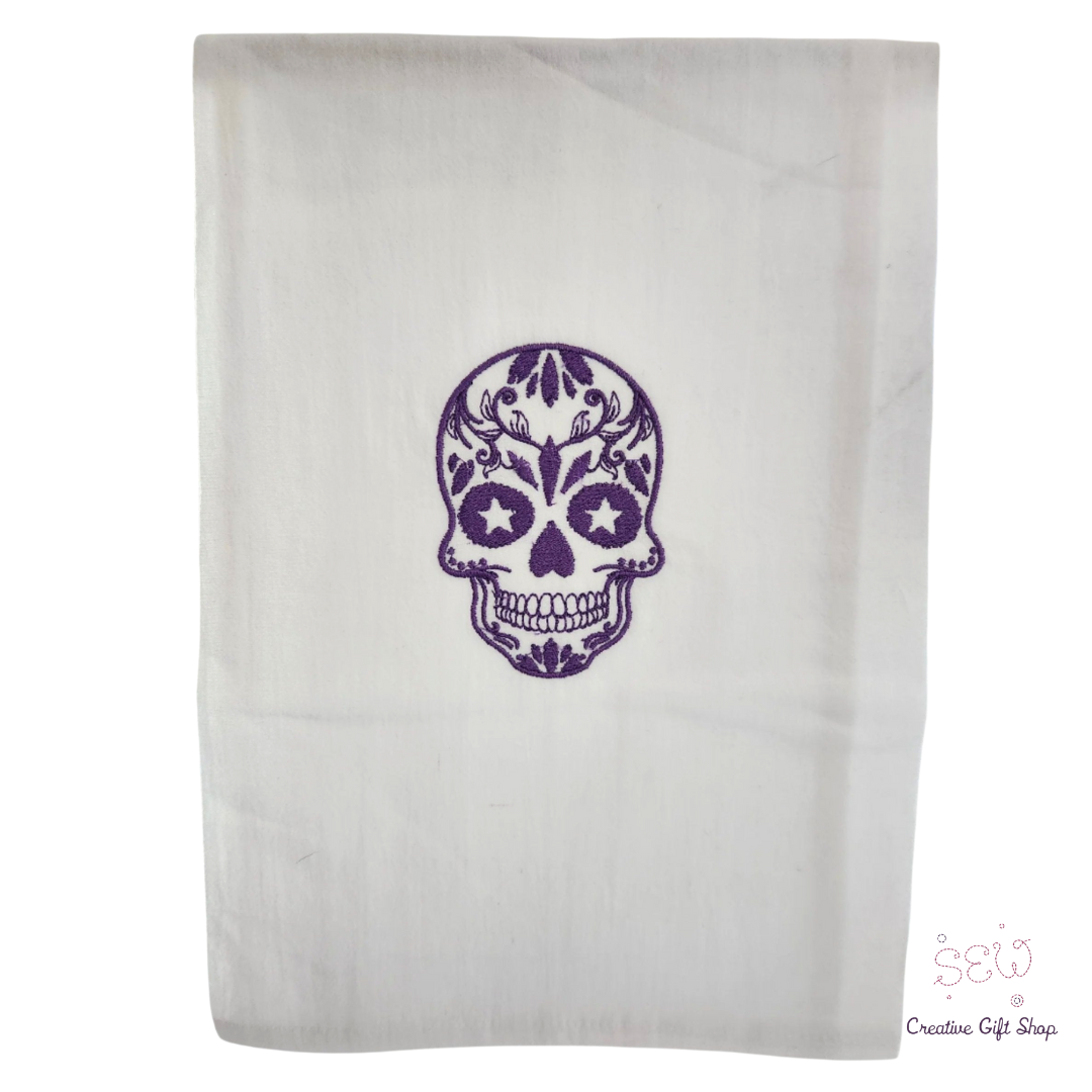 Sugar skull purple Embroidered Towel