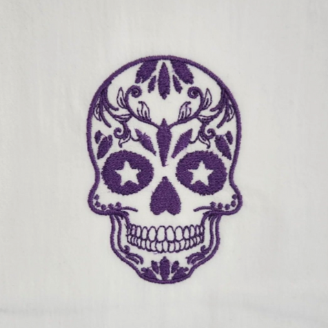 Sugar skull purple Embroidered Towel