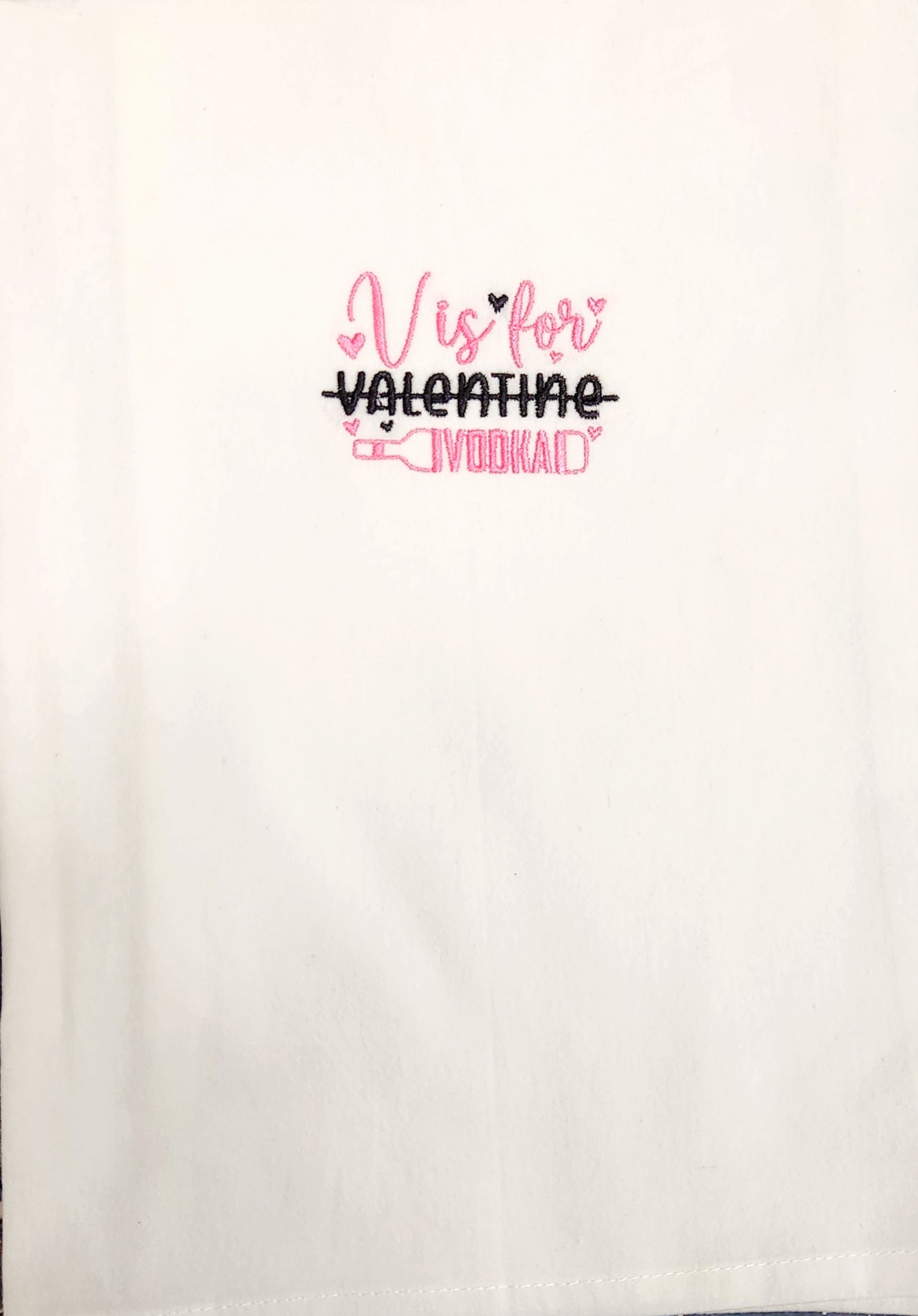 V is for Vodka - Valentine's embroidered towel