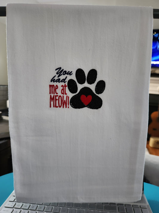 You had me at meow Embroidered Towel