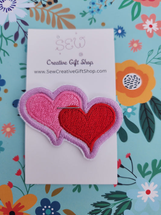 Hearts embroidered iron-on patch