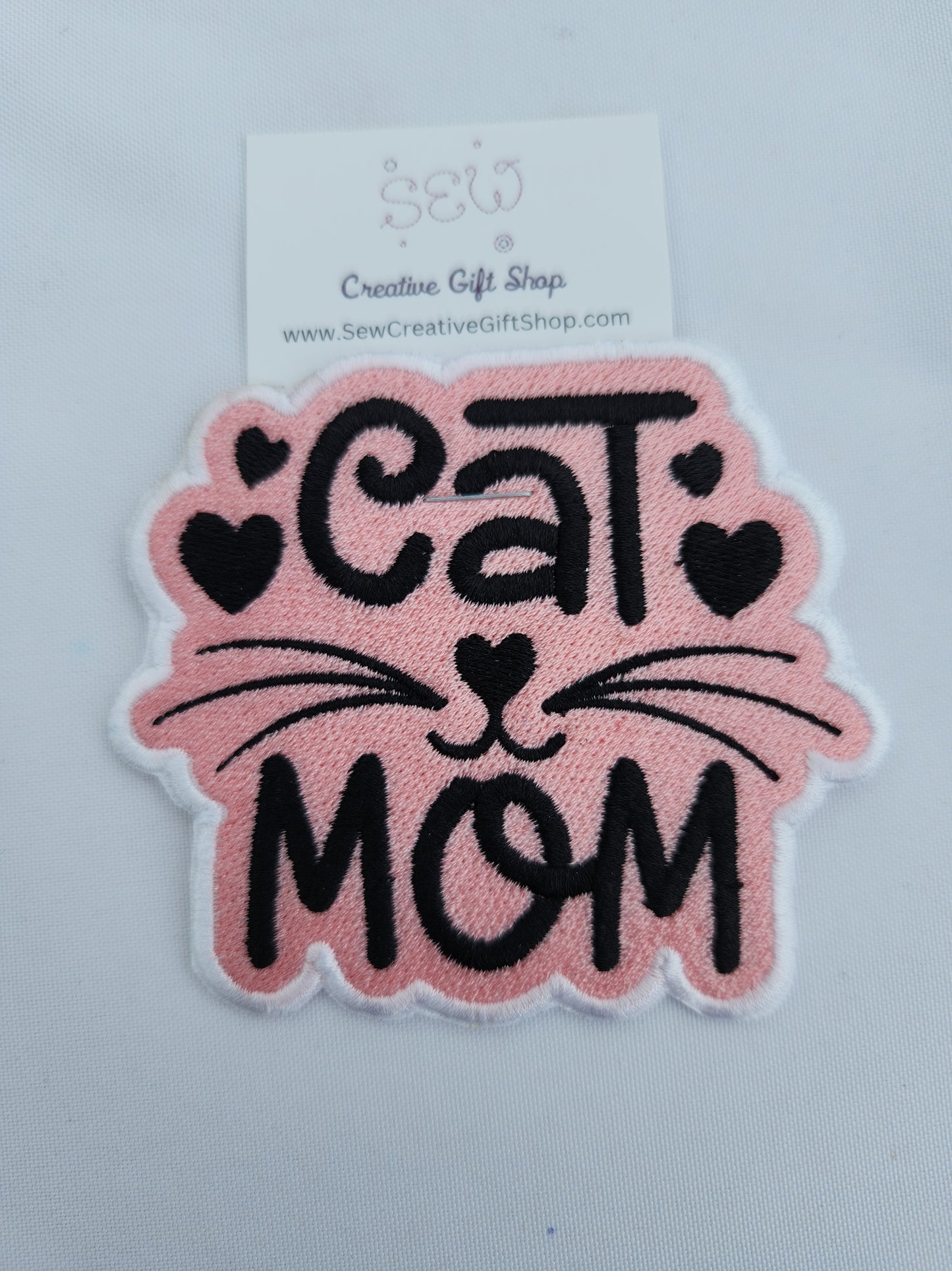 Cat Mom embroidered iron-on patch