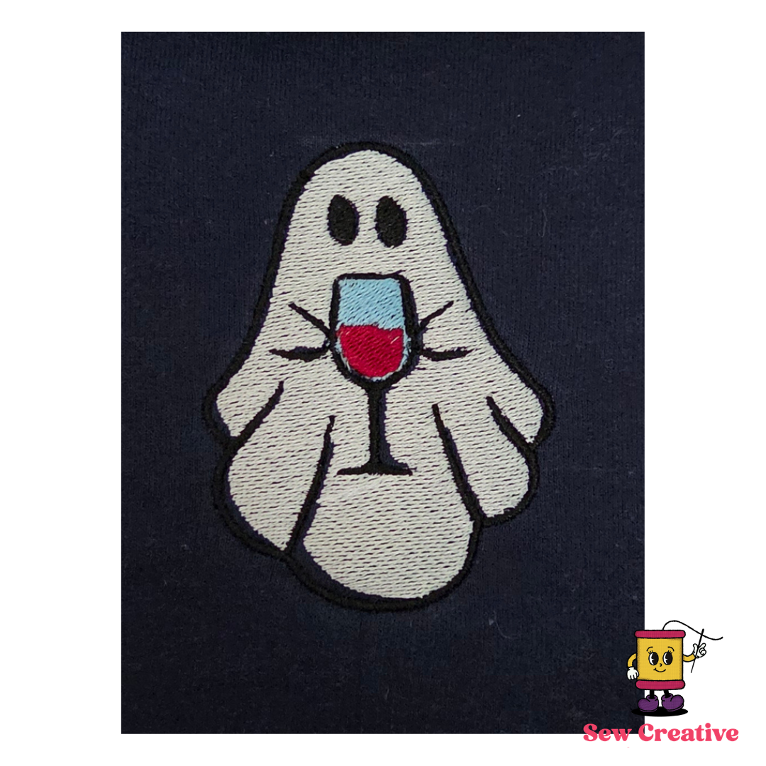 Ghost drinking wine Halloween Embroidered Adult Sweatshirt