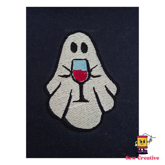 Ghost drinking wine Halloween Embroidered Adult Sweatshirt