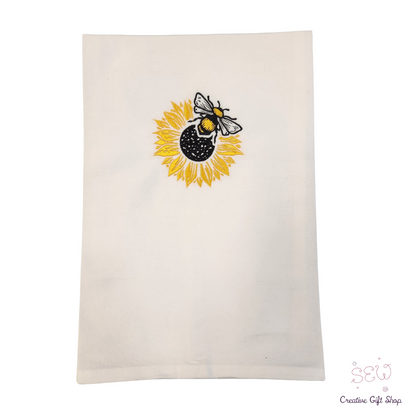 Sunflower and Bee Embroidered Towel