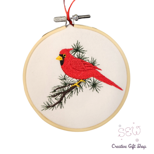 Cardinal on branch Embroidered Ornament