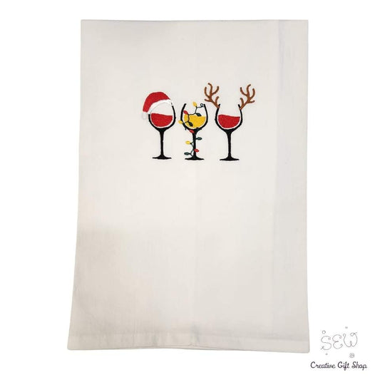 Christmas wine Santa reindeer Embroidered Towel