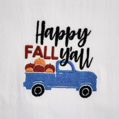 Happy fall y'all blue truck Embroidered Towel