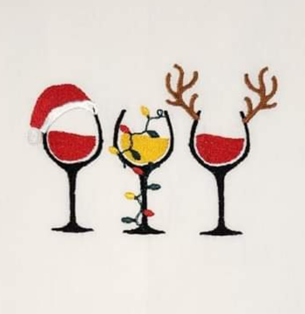 Christmas wine Santa reindeer Embroidered Towel