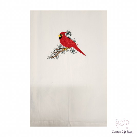 Cardinal on branch Embroidered Towel