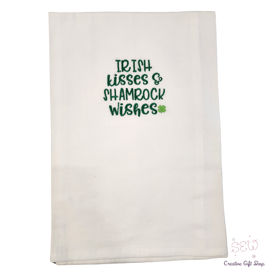 Irish kisses and shamrock wishes Embroidered Towel