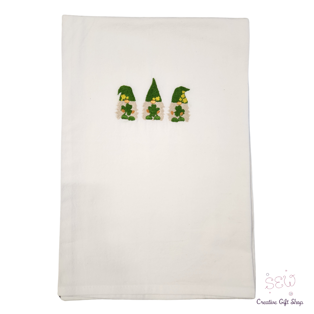 Irish gnomes with shamrocks Embroidered Towel