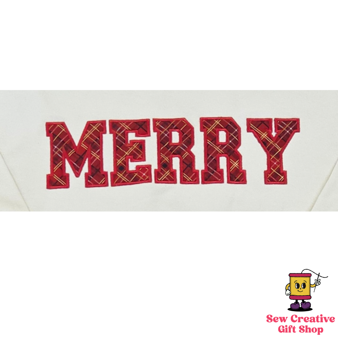Merry applique Christmas Holiday Adult Crewneck Sweatshirt