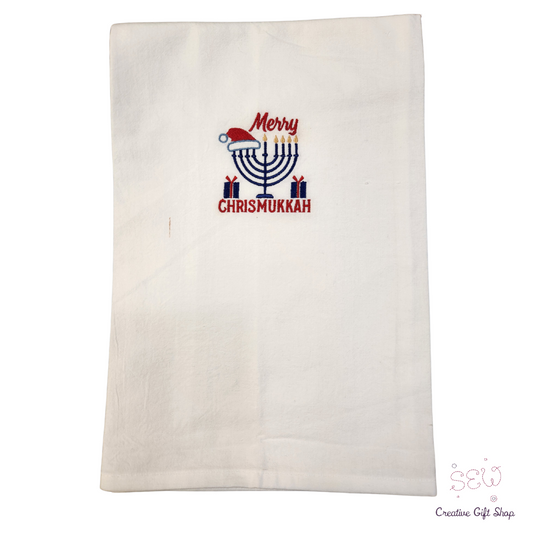 Merry Chrismukkah menorah Embroidered Towel