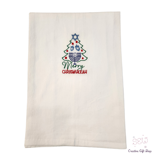 Merry Chrismukkah tree Embroidered Towel