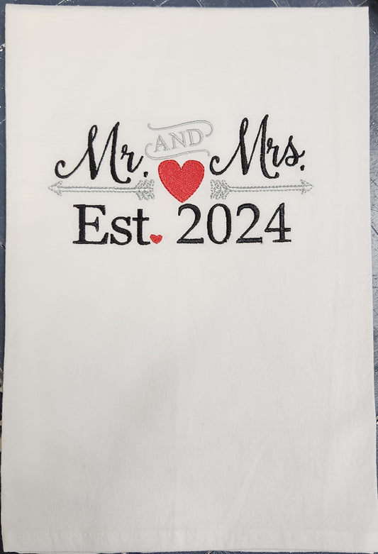 Mr. & Mrs. Est. 2024 Embroidered Towel