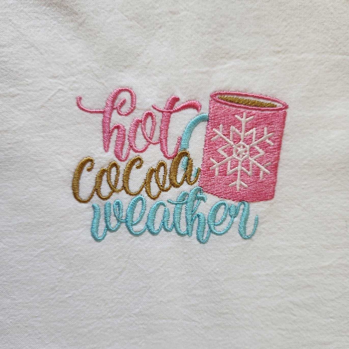 Hot cocoa weather embroidered towel