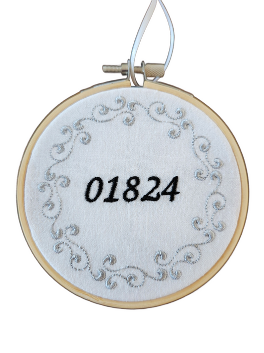 Zip code ornament - 4" wooden hoop customized