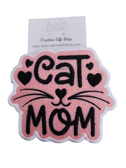 Cat Mom embroidered iron-on patch