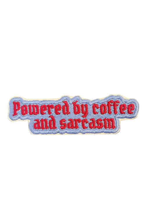 Powered by coffee and sarcasm embroidered iron-on patch