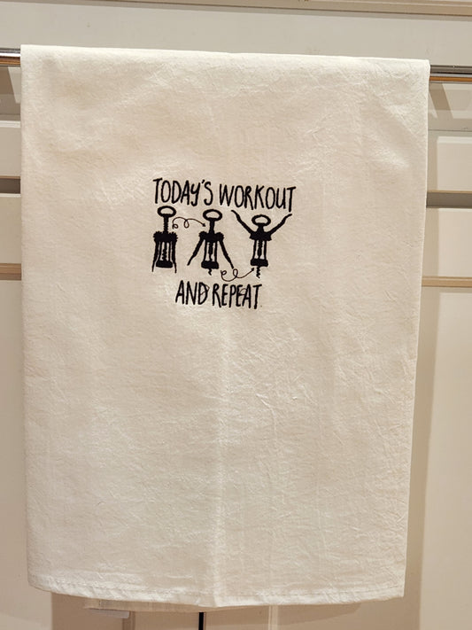 Today's workout wine corkscrews embroidered towel