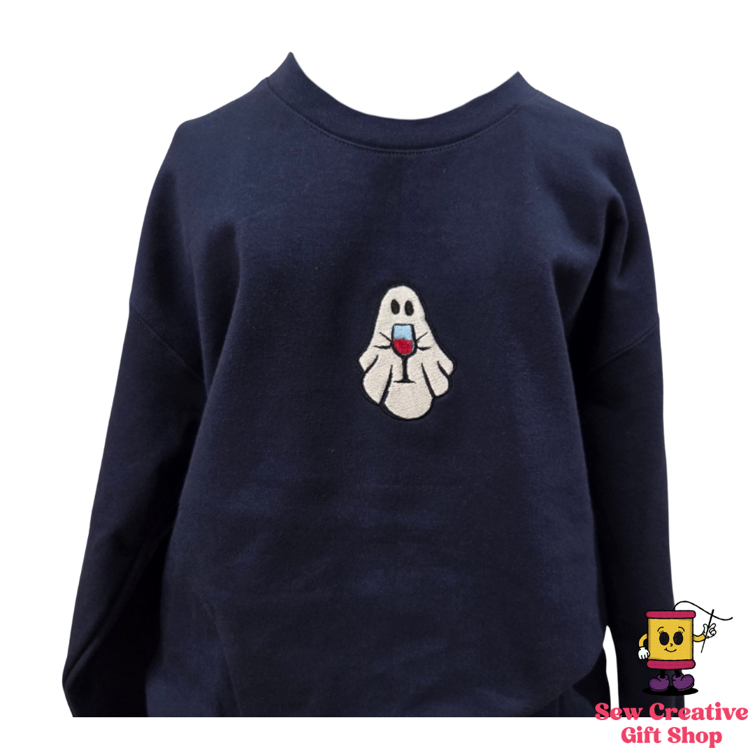 Ghost drinking wine Halloween Embroidered Adult Sweatshirt