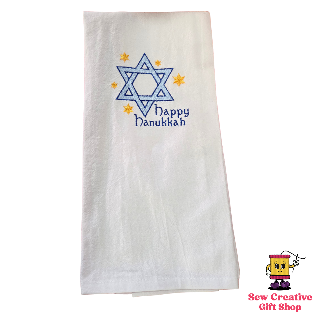 Happy Hanukkah star Embroidered Towel
