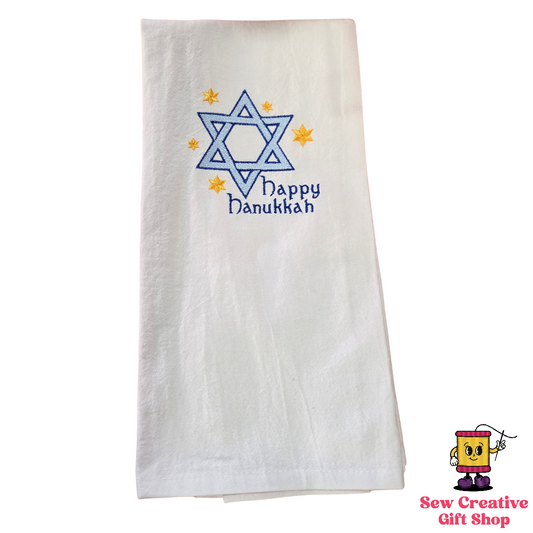 Happy Hanukkah star Embroidered Towel