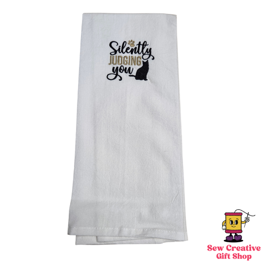 Silently judging you Embroidered Kitchen Towel