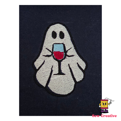 Ghost drinking wine Halloween Embroidered Adult Sweatshirt